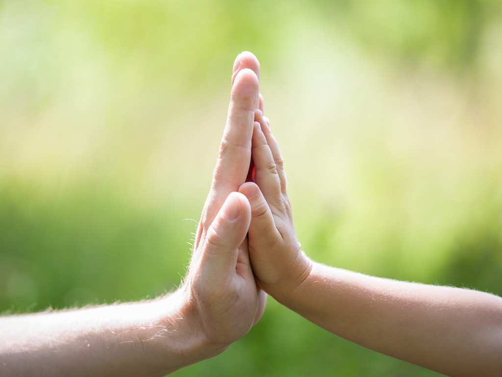 High five gesture of father and child